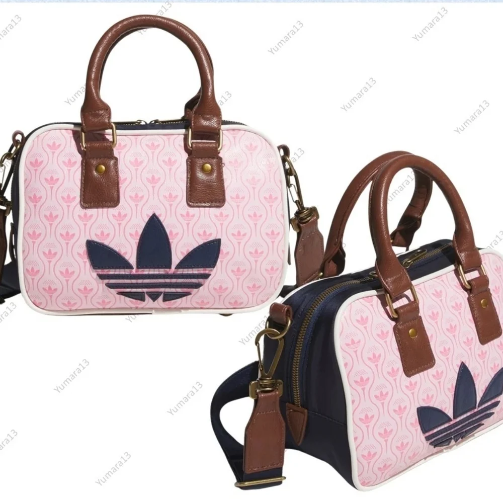 adidas Originals Pink Shoulder Bag with Brown Trim and Navy Trefoil JY9881 - Picture 5 of 7